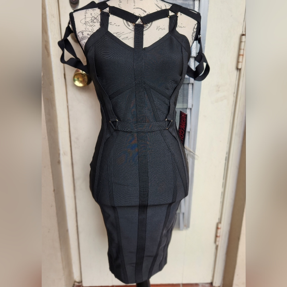 Wow couture bodycon dress with strap accent black